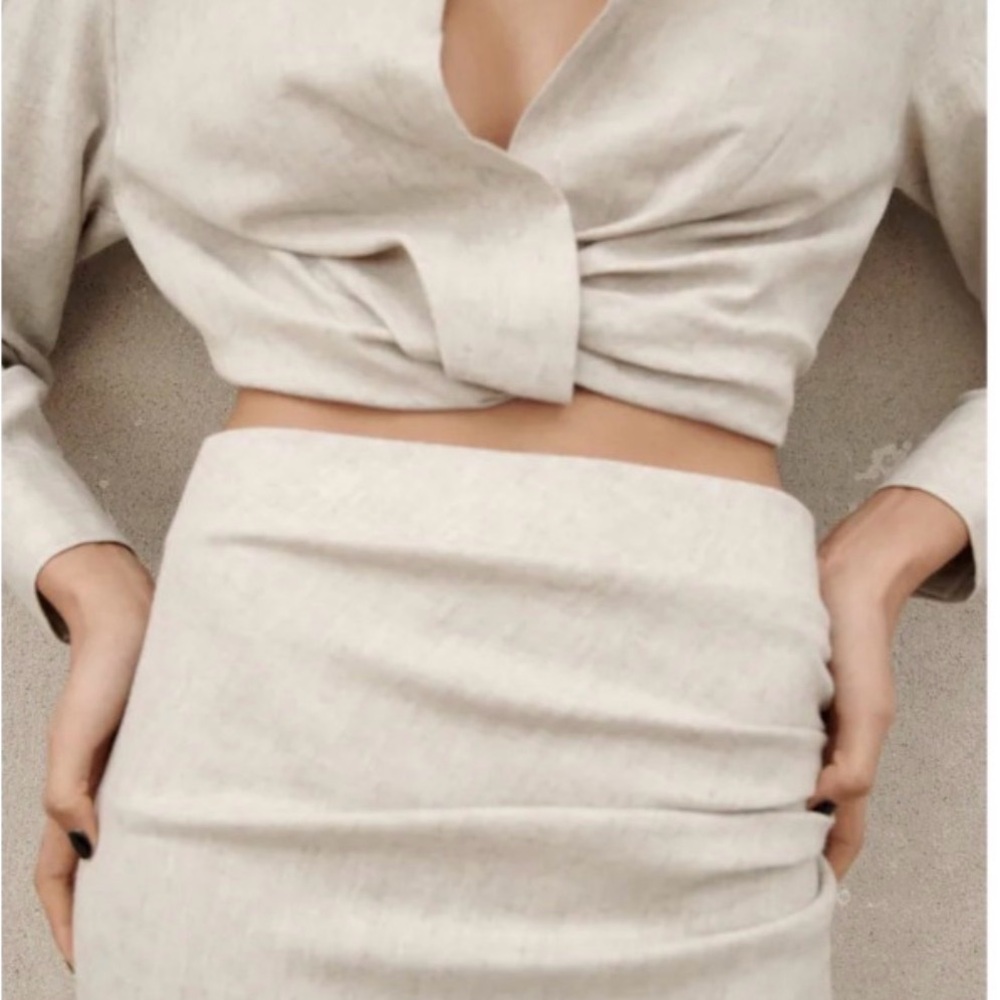 Zara Cream Linen Pencil Skirt